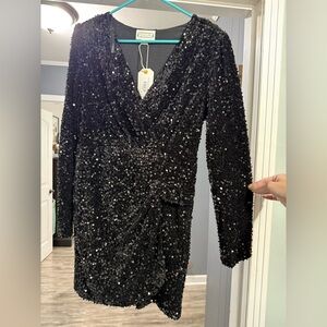 Love Riche Black Sequin Long Sleeve Dress